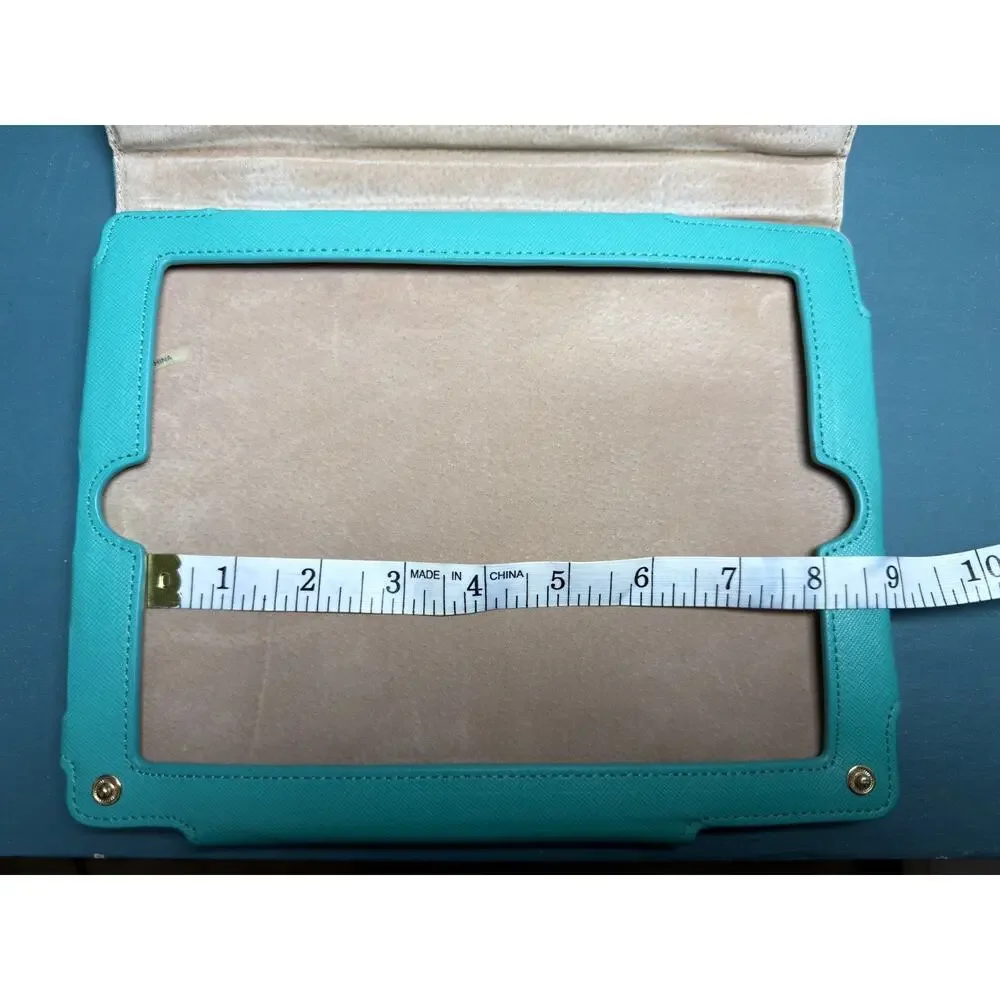 Tory Burch Saffiano Leather iPad Tablet Case Folio Turquoise Teal w/ Handle